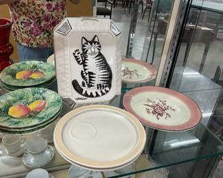 Wall Plates Fruit Design - Bernard B. Kilban Ceramic Cat Wall Hanging -Dinner Plates w/Cup Holder - Woods & Sons Colonial Rose Dinner Plate