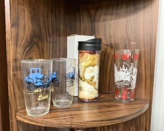 Hazel Atlas Car/Buick Glasses - Carnival Cruise Line Tumbler - Colonial Williamsburg Governor Palace Carriage Glass