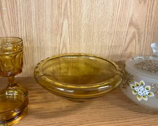 Amber Art Glass Fruit Bowl