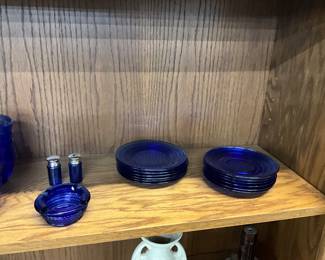 Cobalt Blue Glass - Ashtray - Salt & Pepper Shakers - Saucers