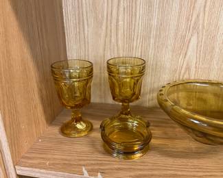 Anchor Hocking Fairfield Amber Glass Goblets - Amber Glass Ashtray