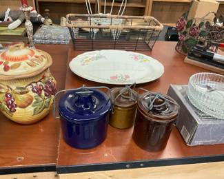 Stoneware Crocks w Metal Handles