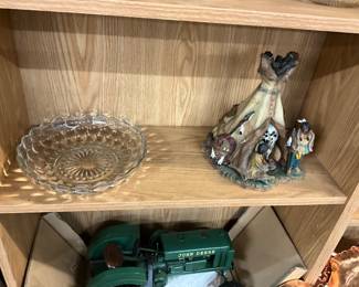 Anchor Hocking Clear Bubble Glass Serving Bowl - Lighted American Indian Teepee Figurine