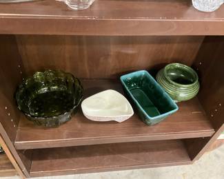 Indiana Glass Garland Pattern Serving Bowl - Pottery White Brown Speckled Bowl - Hull Pottery Drip Glaze Planter - Horton Ceramics Grease Jar