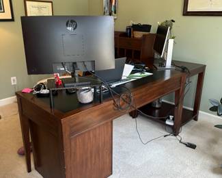 Hooker L Desk
Draw Side: 60in x 22in x 30in
Computer side: 60in x 26in x 30in
Middle: 22in x 26in x 30in