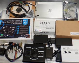 LOT ELECTRONICS INCLUDING DRAWMER CMC 7, ROLLS MB-15B, MONOPRICE HDMI TO 3G SDI CONVERTER AND MORE