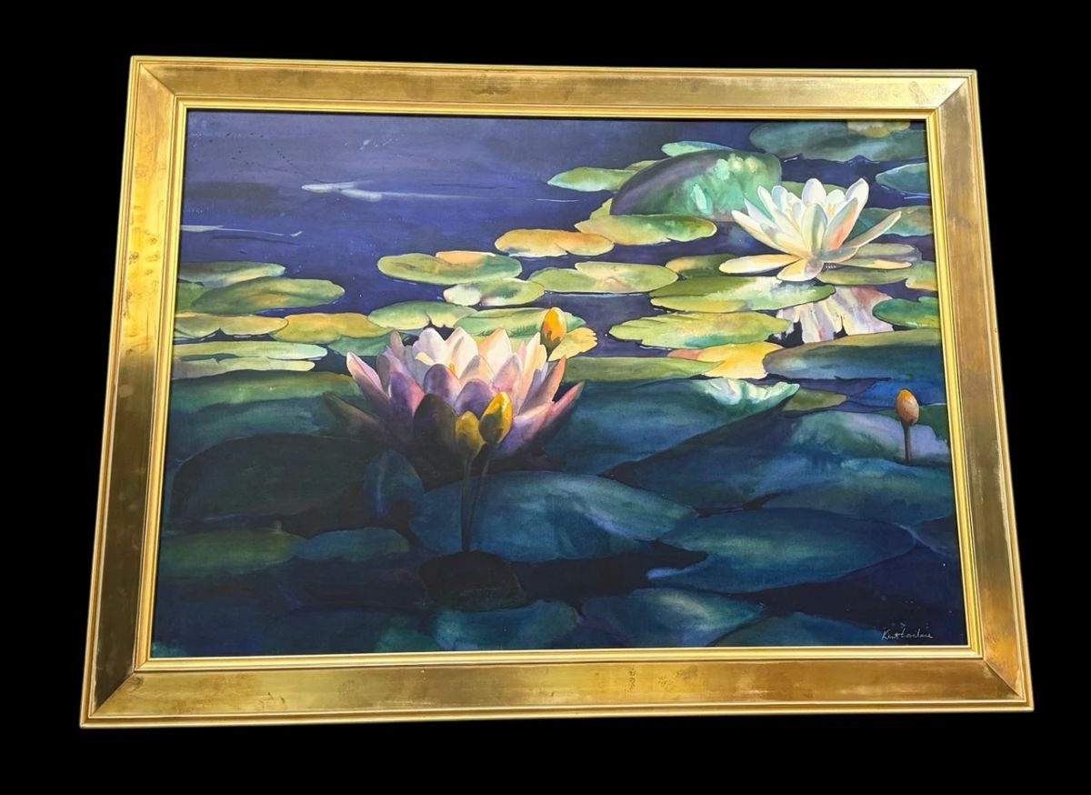 KENT LOVELACE Original Oil Painting Of Lotus Flowers * Very Large! 36”x47”