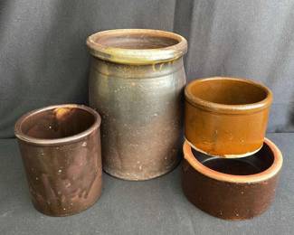 Antique Brown Red Wing & 3 Brown Stoneware Glazed Crocks