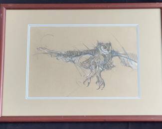 Small Framed & Printed Vintage Drawing Of An Owl