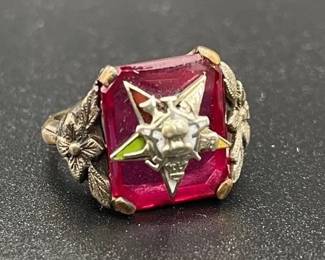 Antique Gold and Ruby Ring * Size 3 * 4.35g * Masonic Eastern Star * 10K or 14K * see pics