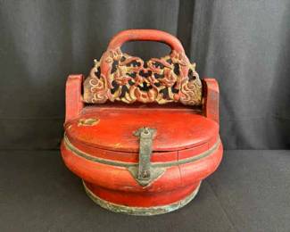 Chinese Red Wood Lunch Box * Possibly Authentic Antique, Buyer Determines