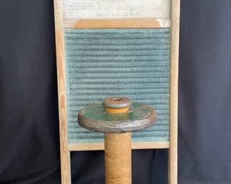 Howard Woodenware Seattle Antique Washboard * Antique Wooden Spool