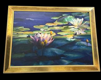 KENT LOVELACE Original Oil Painting Of Lotus Flowers * Very Large! 36”x47”