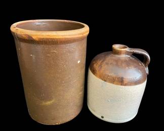 Antique Crockware Jug and Container Brown Tones