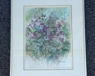 Local PNW Artist CRISSE BENNETT Framed & Signed Watercolor Of Purple Flowers * Local Edmonds ARTIST