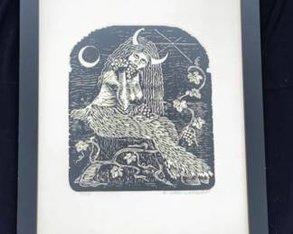 Framed Art By ‘M Loren Washburn’ * Signed 36/200 * Female Satyr Eating Grapes