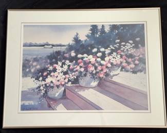 ‘D.Watson’ Print Of Potted Plants With PNW Ferry