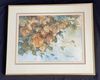 Crisse Bennett Framed & Signed Watercolor Fall Leaves * Local Edmonds Artist