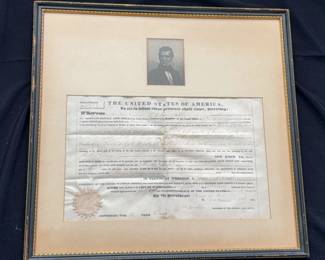 Framed & Matted Copy Of A Land Deed? Signed By President James Polk * Small Vintage Image Of Polk?