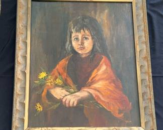 Vintage PNW ‘Joan Glenn’ Oil Painting * “Wild Flowers” With Great Rustic Wood Frame