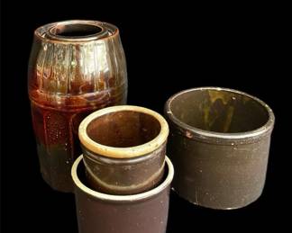 Antique Peoria Pottery Pickle Crock and Vintage Brown Stoneware Crocks