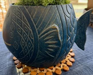Blue Pottery Fish Pesce Planter