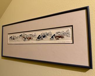 1988 Framed & Matted Embossed Print "Salmon Run" by Nora K. Fischer