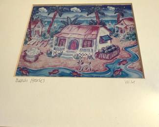 Framed & Matted Painting "Beach Houses" by Wise