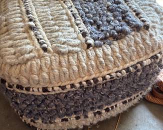 Hand Woven Blue & White Pouf