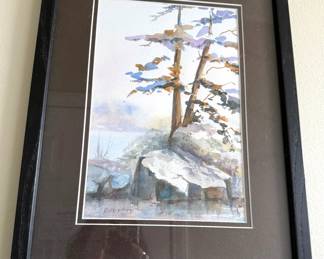 Framed & Matted Landscape Watercolor by D. Prentice