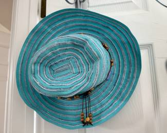Wallaroo Hat Company Turquoise and White Striped Breton Sun Hat