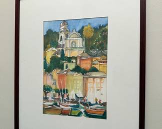 Framed & Matted Watercolor Painting "Santa Margherita" by Agnus Copeland