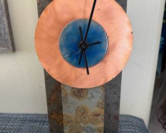 Maris Taylor Design Modern Mantle Clock with Copper Enamel Face and Stone Base