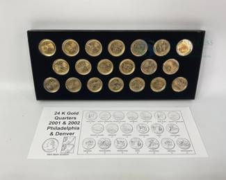 2001 & 2002 24K Gold Plated State Quarters Set - Philadelphia & Denver Mints