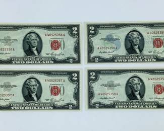 Four 1953 $2 Legal Tender Notes