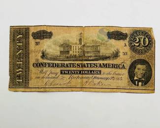 Confederate States 1864 $20 Currency Note