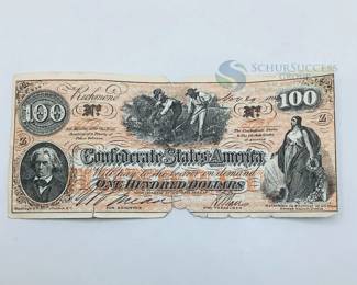 Confederate States of America $100 Currency Note