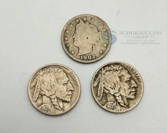 1902 Liberty Head Nickel, 1928 & 1935 Buffalo Nickels