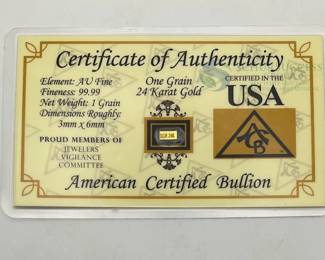 American Certified Bullion Gold Bar, 1 Grain, 24 Karat