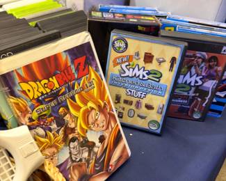 Video games including Dragon Ball Z, The Sims, and other titles.