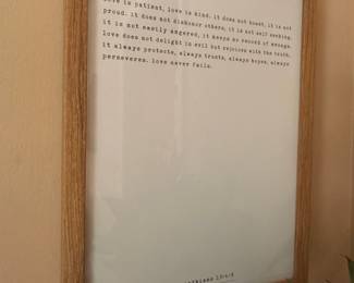 Framed inspirational poem/wedding vows print in wooden frame