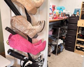 Women's boots and heels on rack