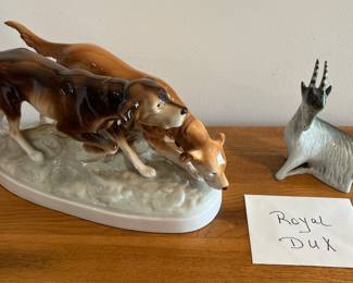 Royal Dux Porcelain Dog Statues & a Goat,