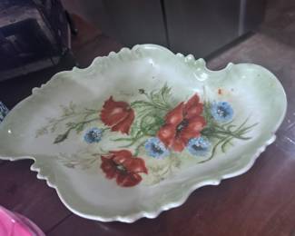Antique Platter with hand painted POPPIES