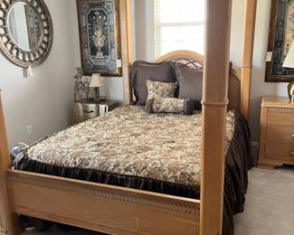 Queen poster bed with mattress and box spring