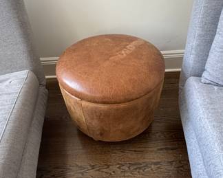 Round Leather Storage Ottoman