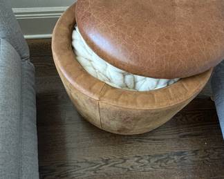 Round Leather Storage Ottoman