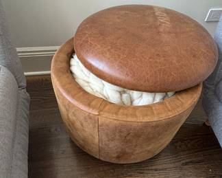 Round Leather Storage Ottoman