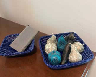 Two Blue Woven Ceramic Baskets....