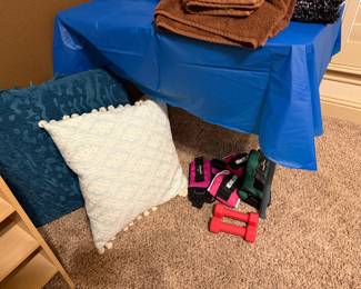Hand and ankle weights, decorative pillows